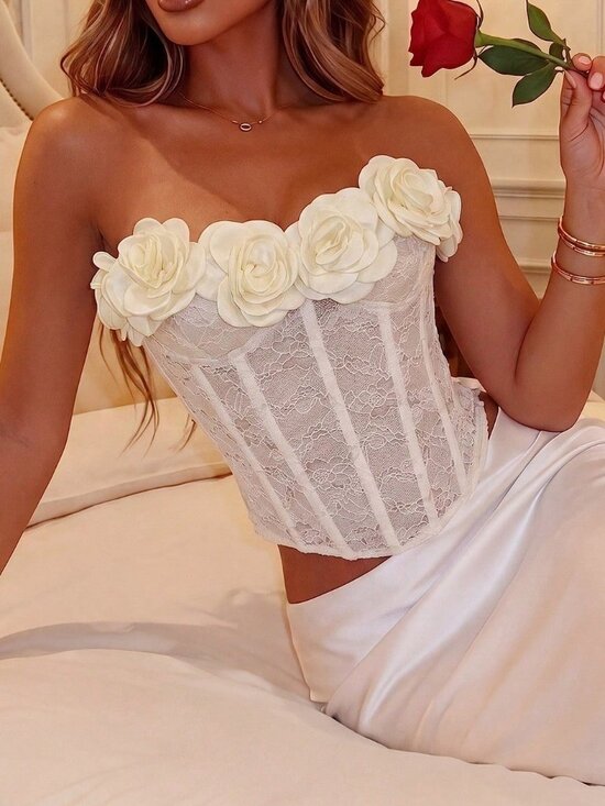 Tops - Apricot Elegant Women's 3D Lace Camisole Bustier Top